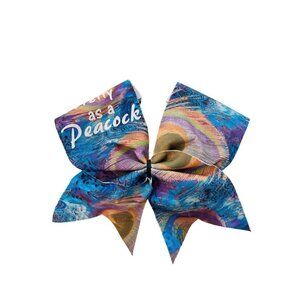 Girls Oversize Hair Bow 6.5" Elastic Ponytail Holder "Pretty as a Peacock" Multi